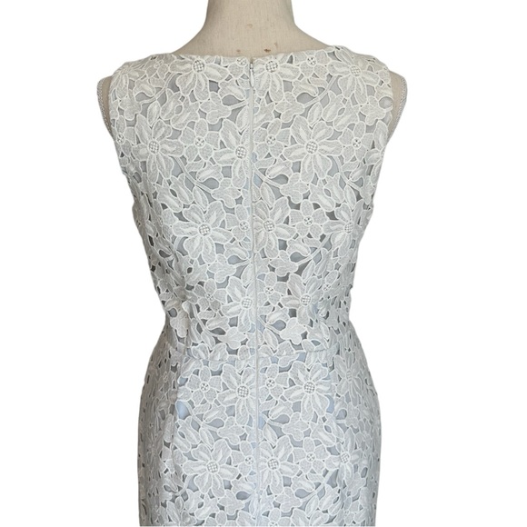 RELISTED LOFT White Lace Dress with Pale Blue Underlay NWT Women’s Size 8 Petite - Picture 5 of 12